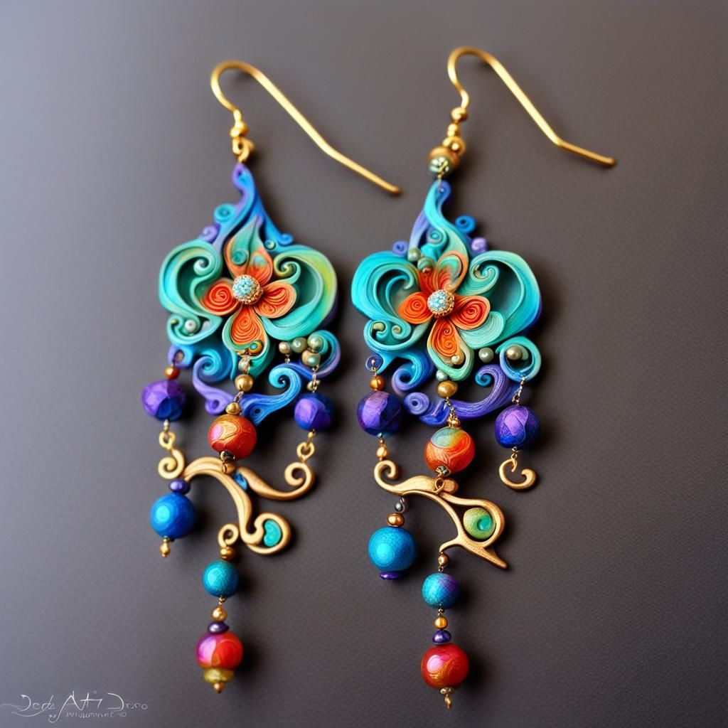Fantastical Polymer Clay Earrings with Metallic Beads