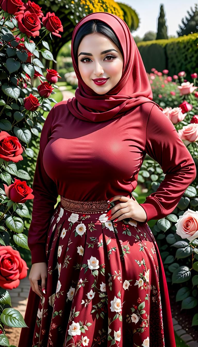 Middle Eastern Woman in Rose Garden: Realistic Portrait