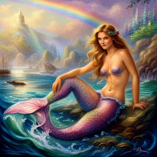 Rainbow Scaled Mermaid in Ethereal Fantasy Style