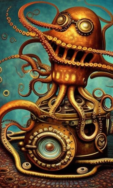 Steampunk Octopus in Industrial Dream Bed