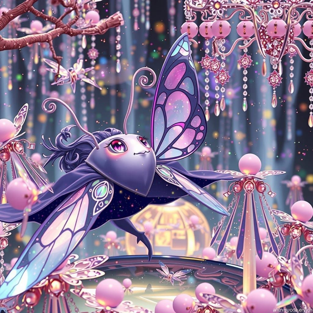 Mystical Firefly in a Dreamlike Snowglobe Scene