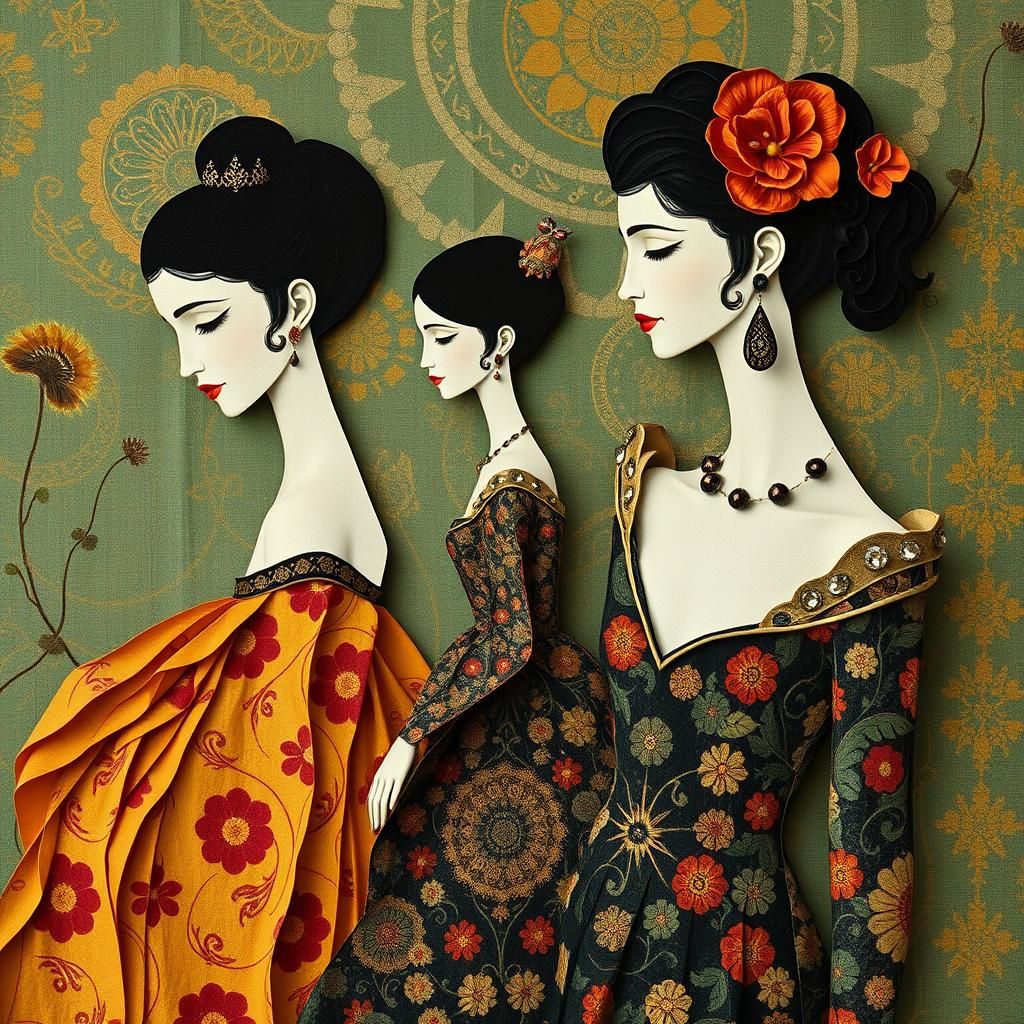 Paper People in Art Nouveau Style