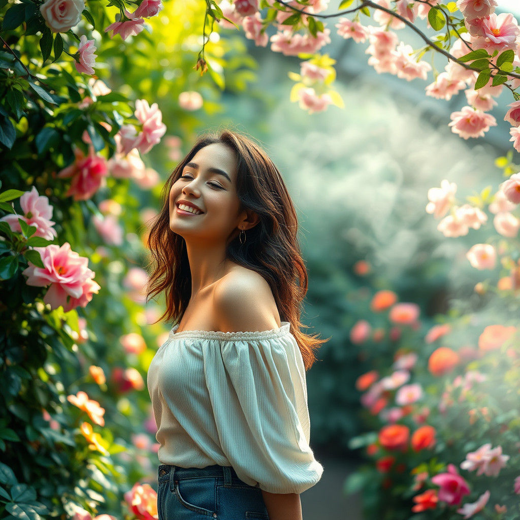 Woman in Ethereal Garden, Mystical Fantasy Art