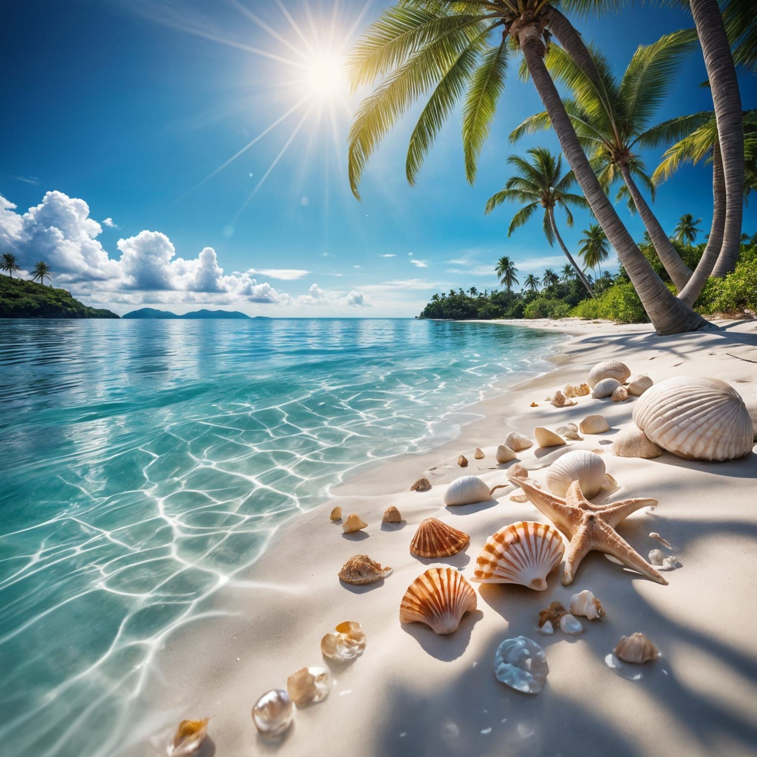 Stunning Tropical Paradise with White Beach and Palm Trees