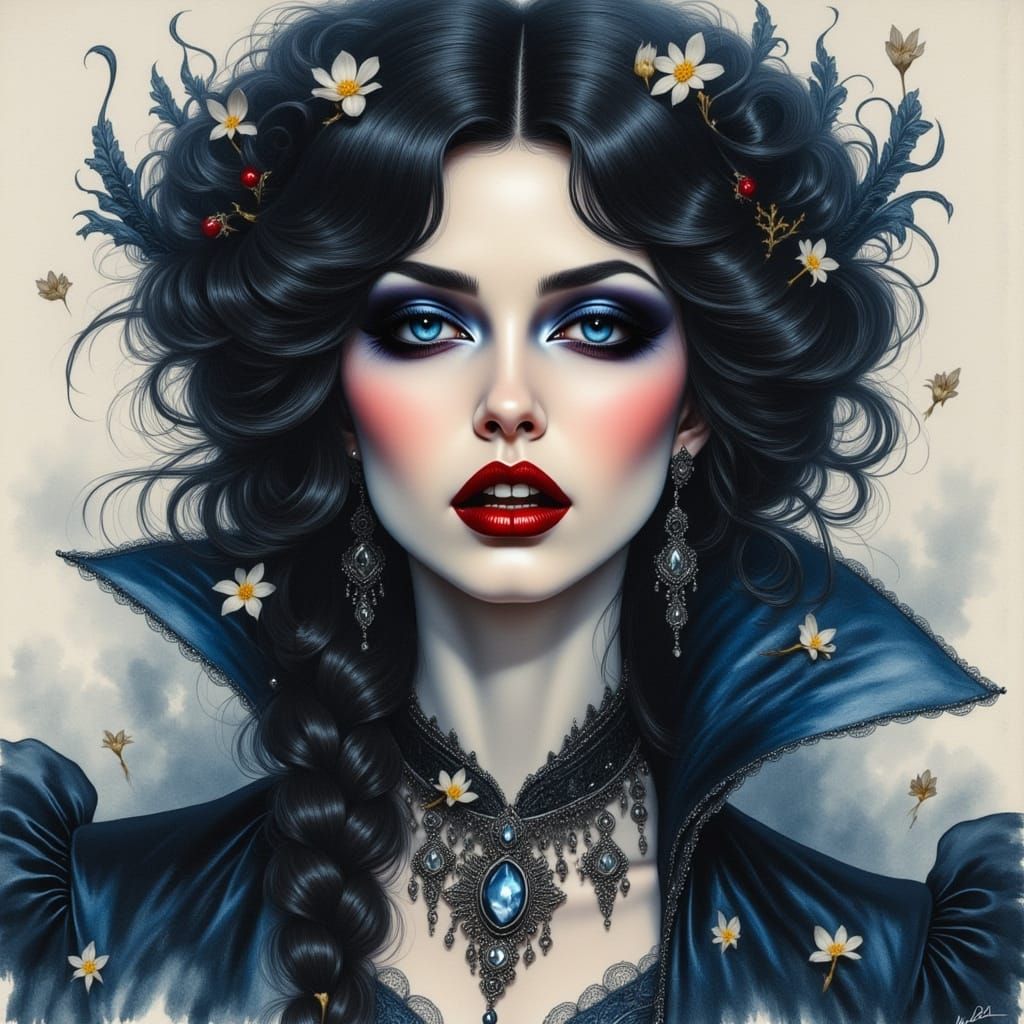 Ethereal Vampire Queen in Dreamy Watercolor Haze