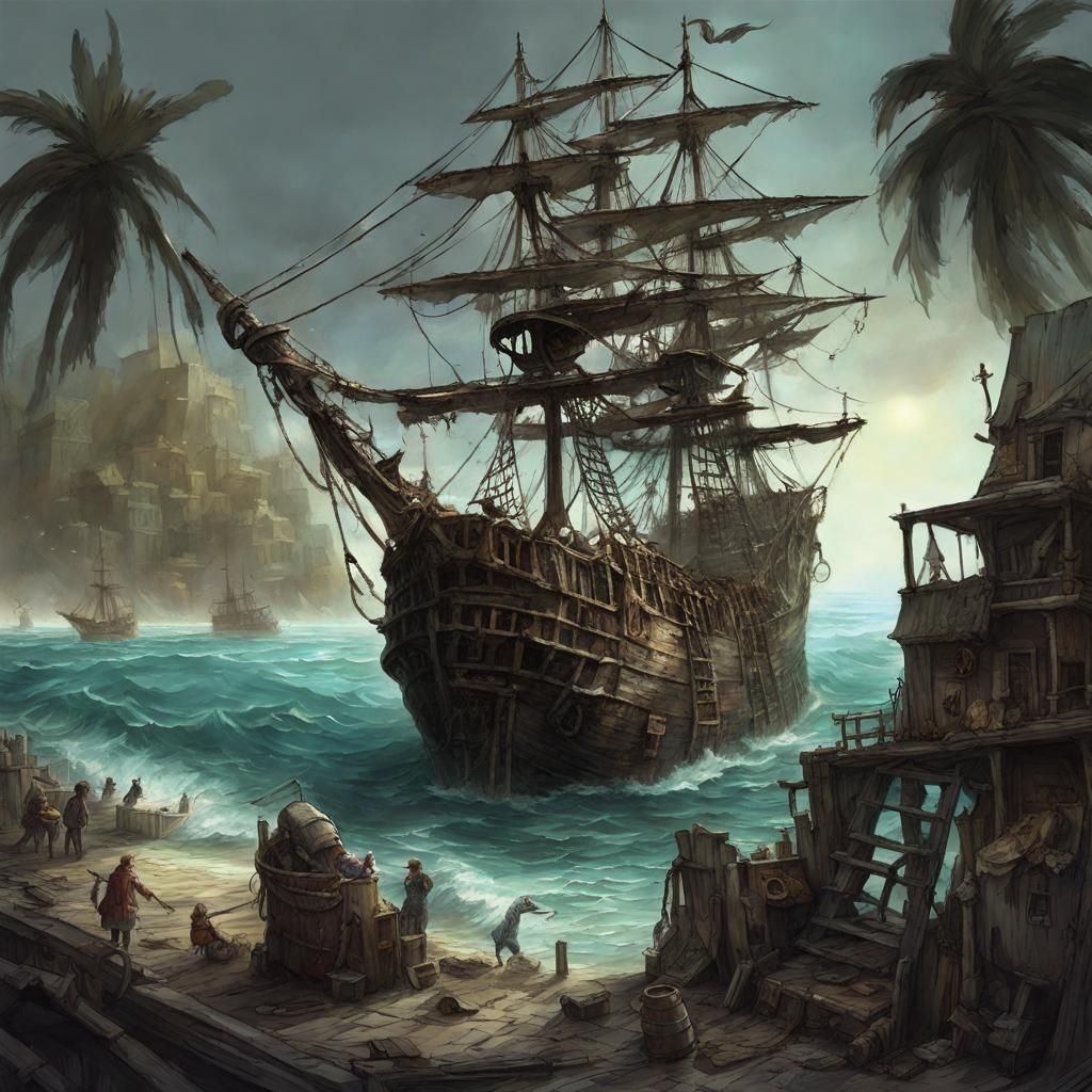 Shipwreck City Harbor Town: Dark Fairytale Art