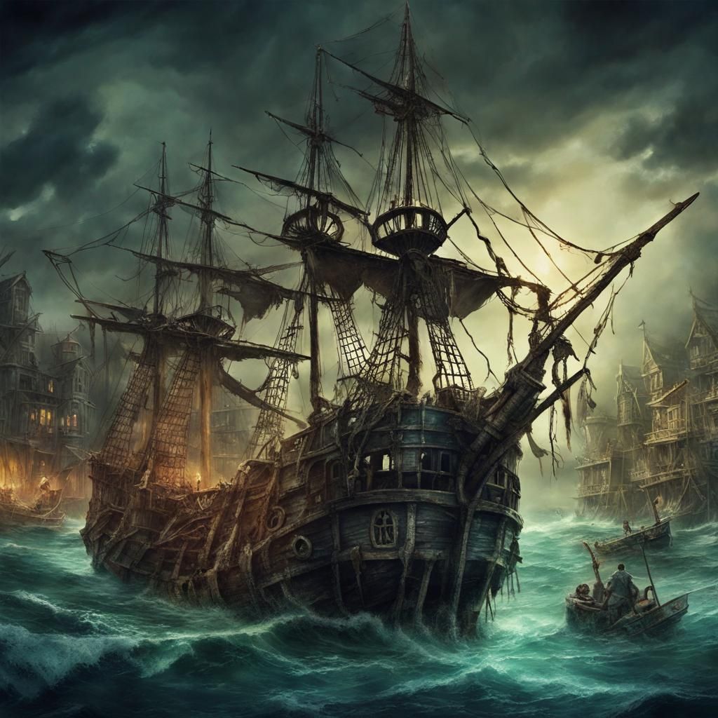 Shipwreck City Harbor Town in Fantasy Art Style