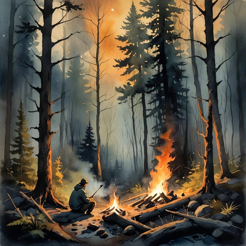 Figurative Watercolor Masterpiece in a Moody, Mystic Atmosph...