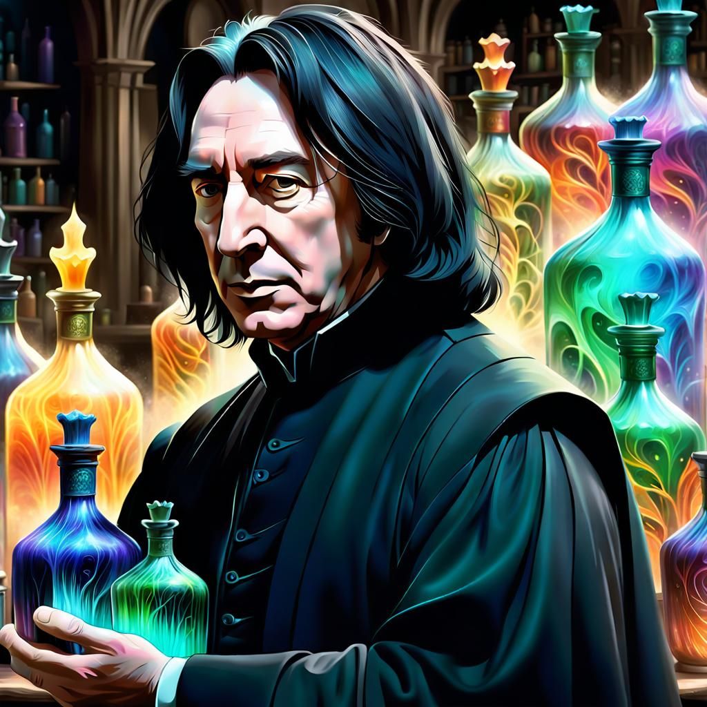 Severus Snape and Luminous Potions, Detailed Pencil Art
