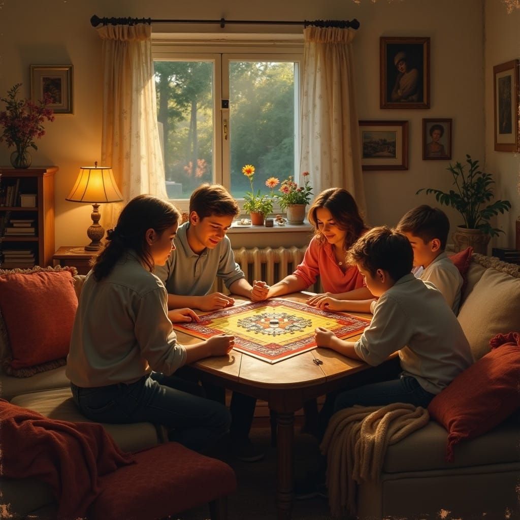 Cozy Family Rummikub Moment in Warm Realism