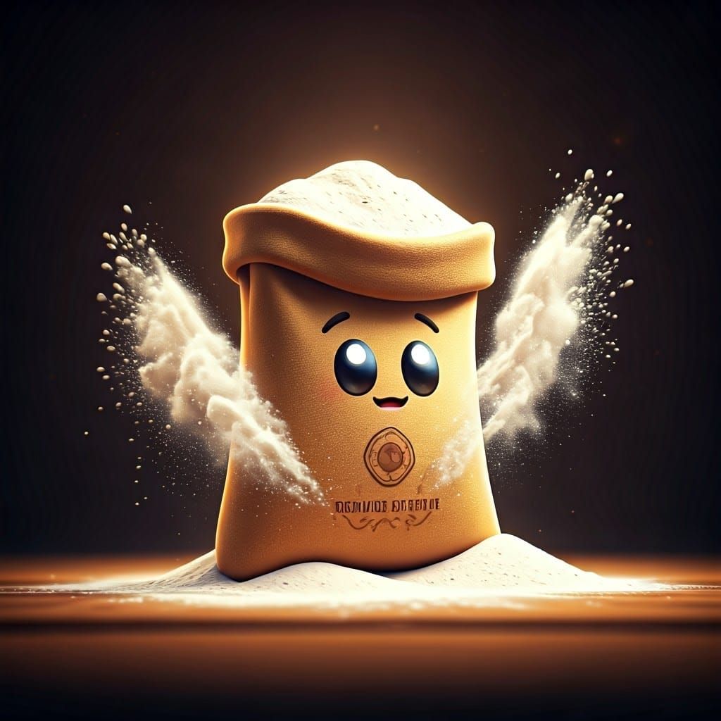 Whimsical 3D Flour Bag in Golden Light
