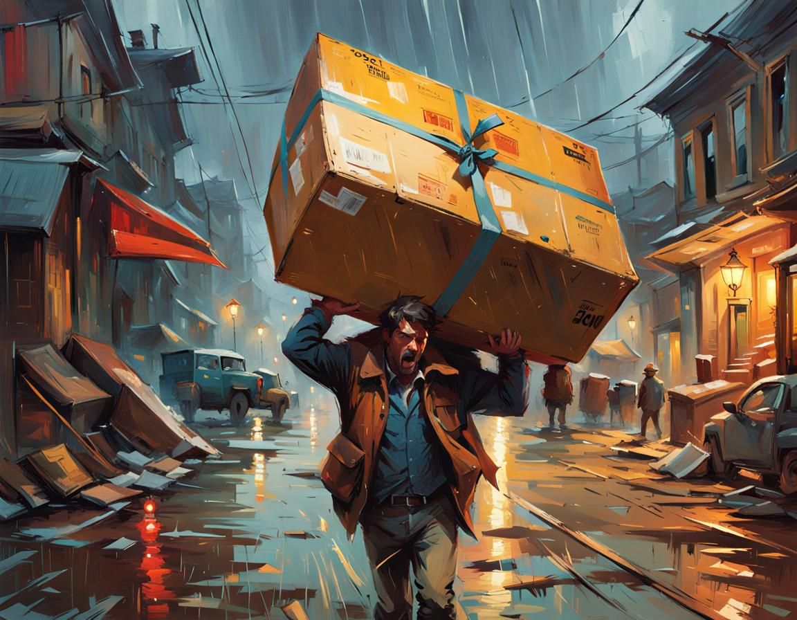 Man Carrying Burden in Storm, Digital Art