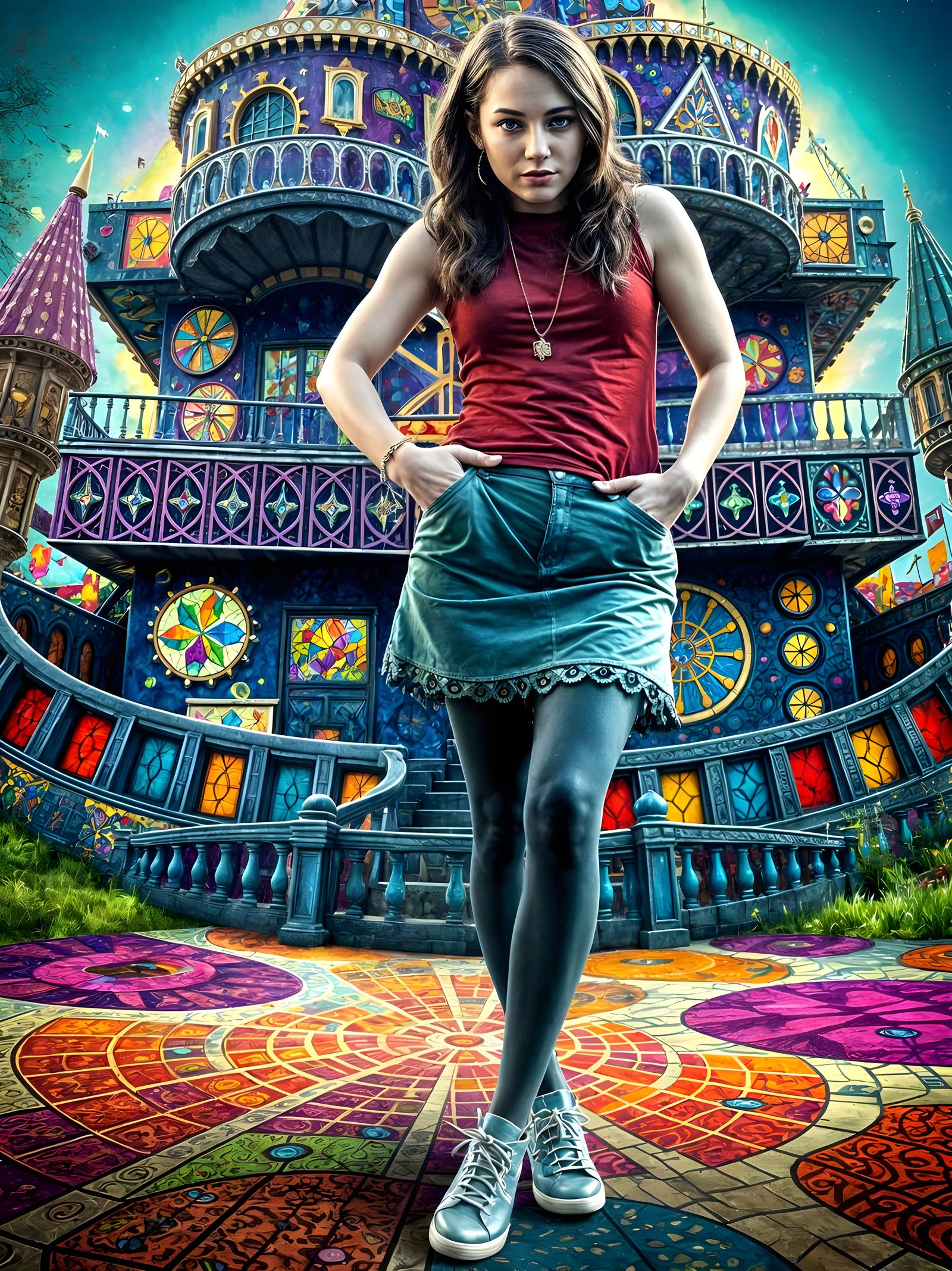 Psychedelic Fantasy Castle at Night