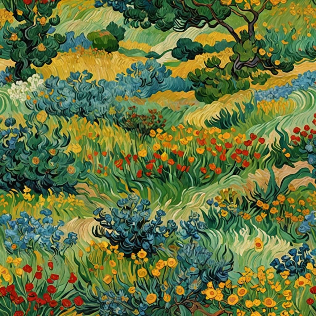 Post-Impressionist Landscape with Swirling Brushstrokes