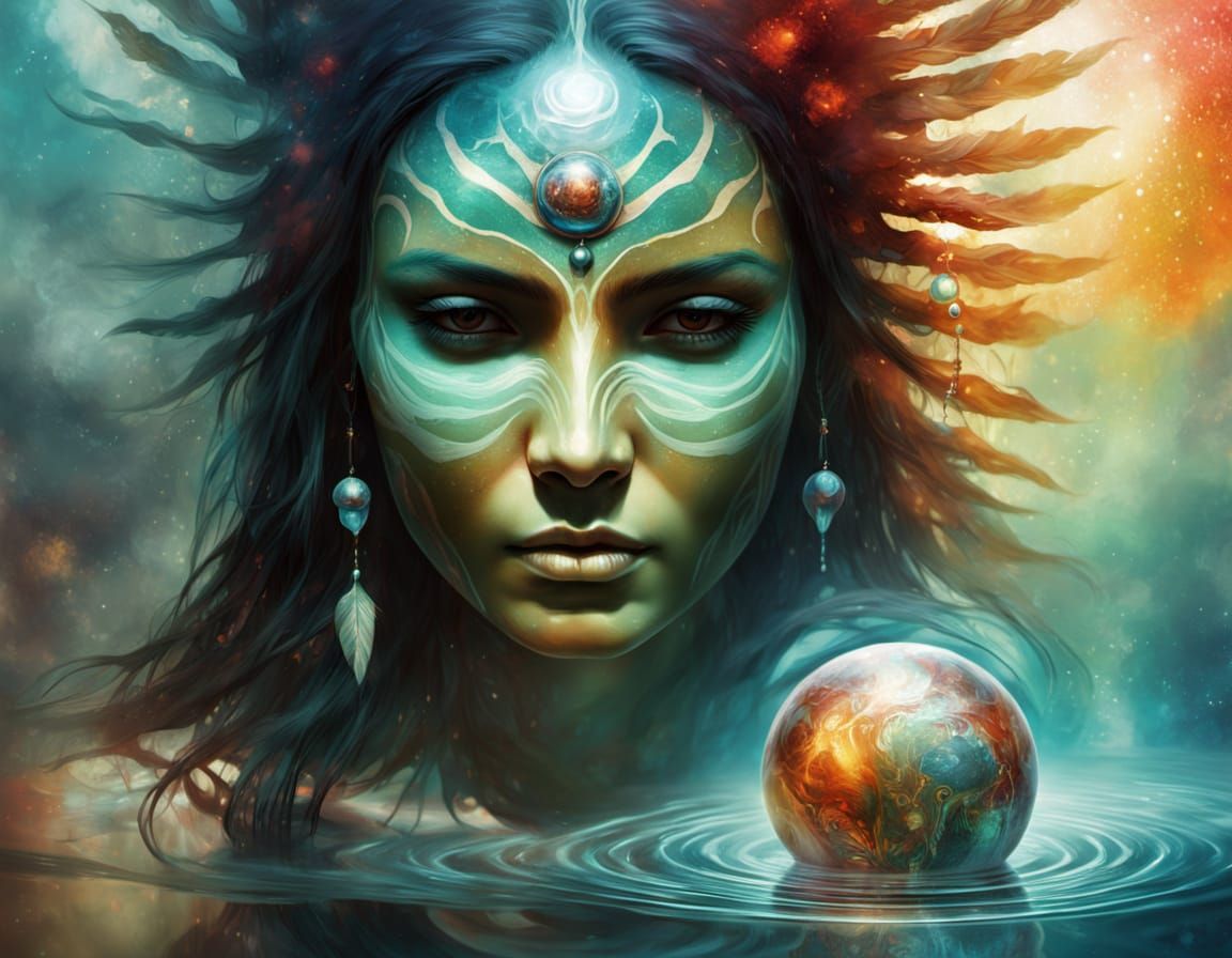 Vibrant Shaman Woman in Street Art Style