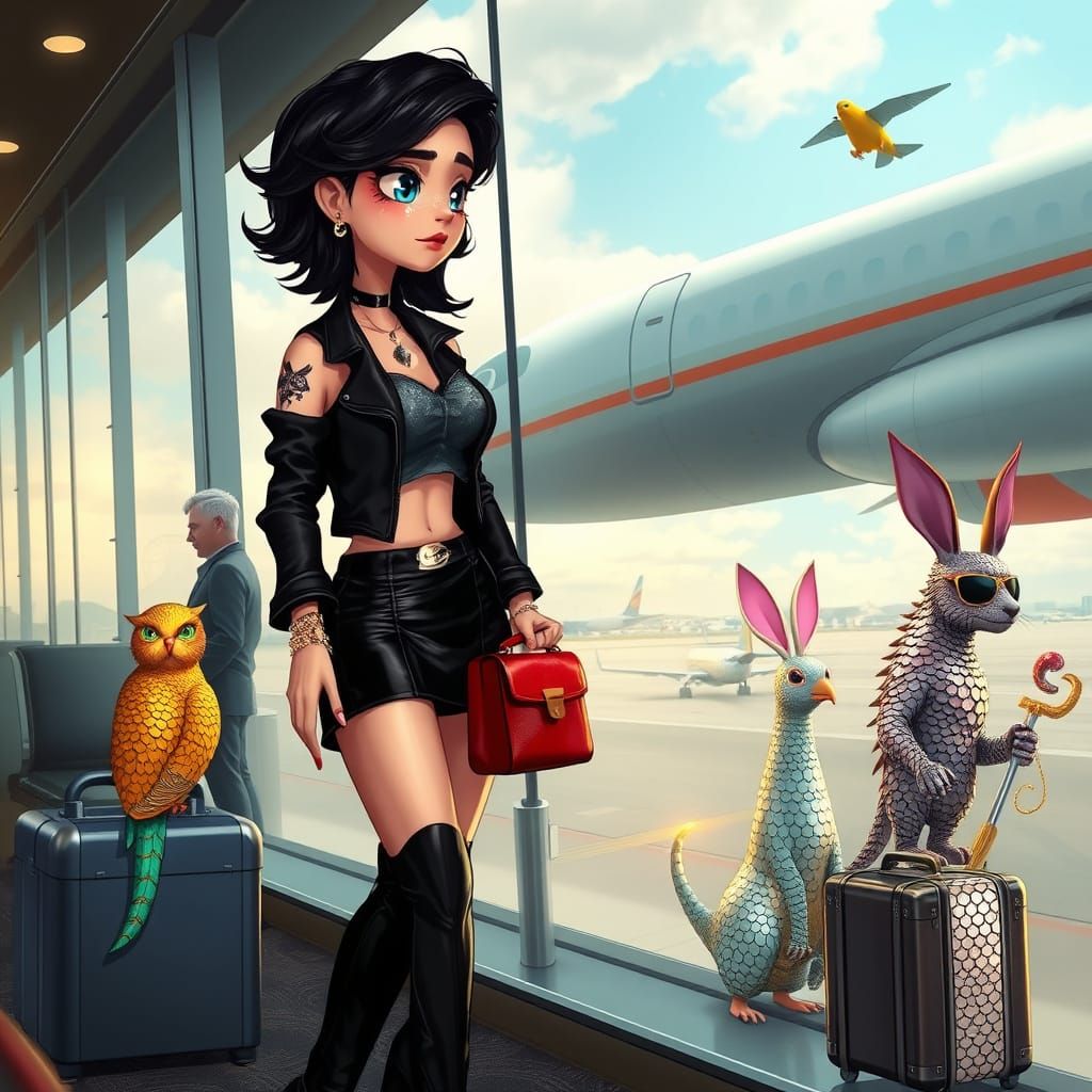 Girl with Piercings and Tattoos Reaches for Boyfriend in Air...