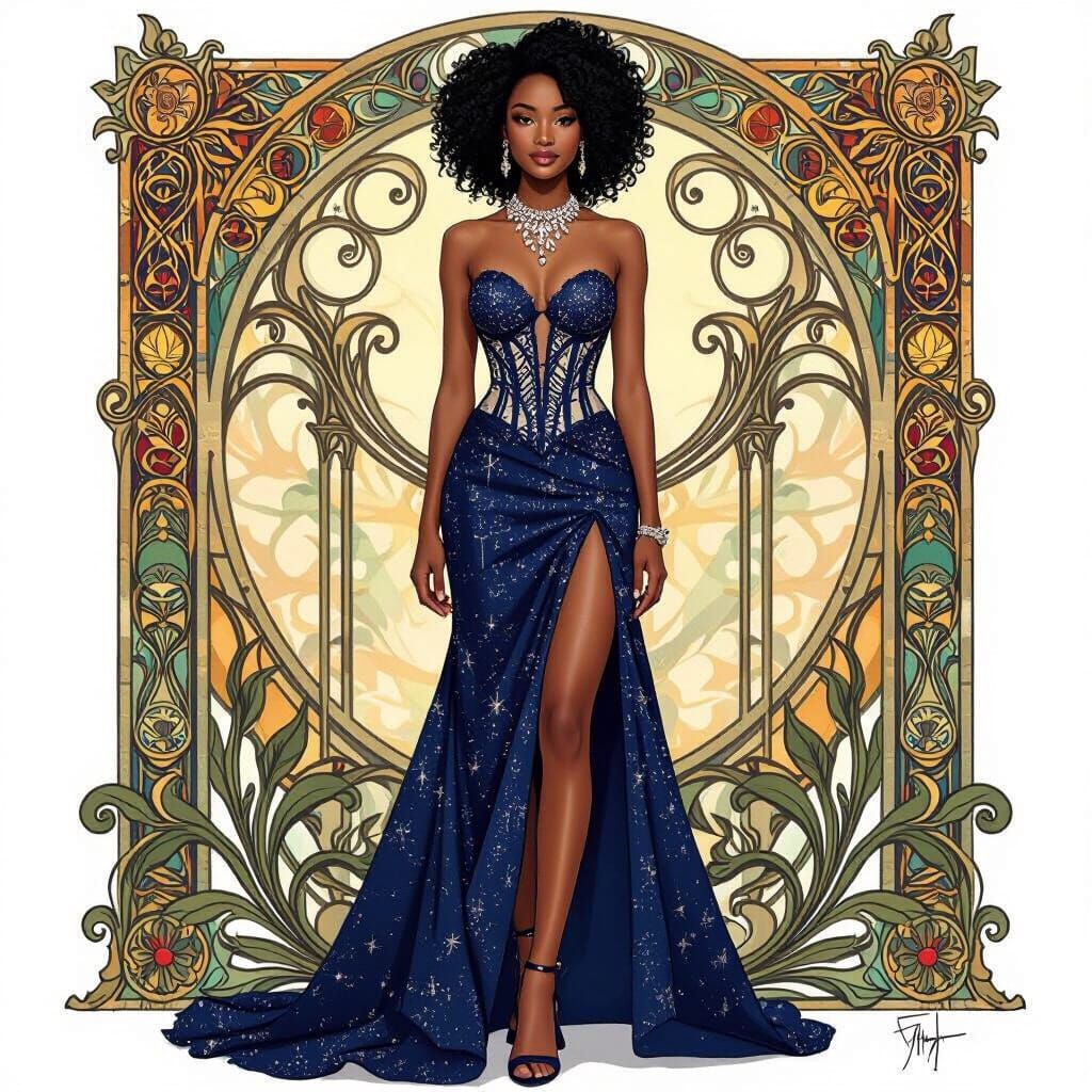 Nigerian Teen in Art Nouveau Prom Dress
