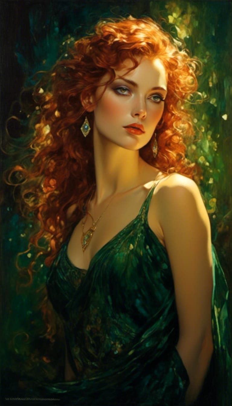 Auburn Haired Woman Portrait with Dramatic Lighting