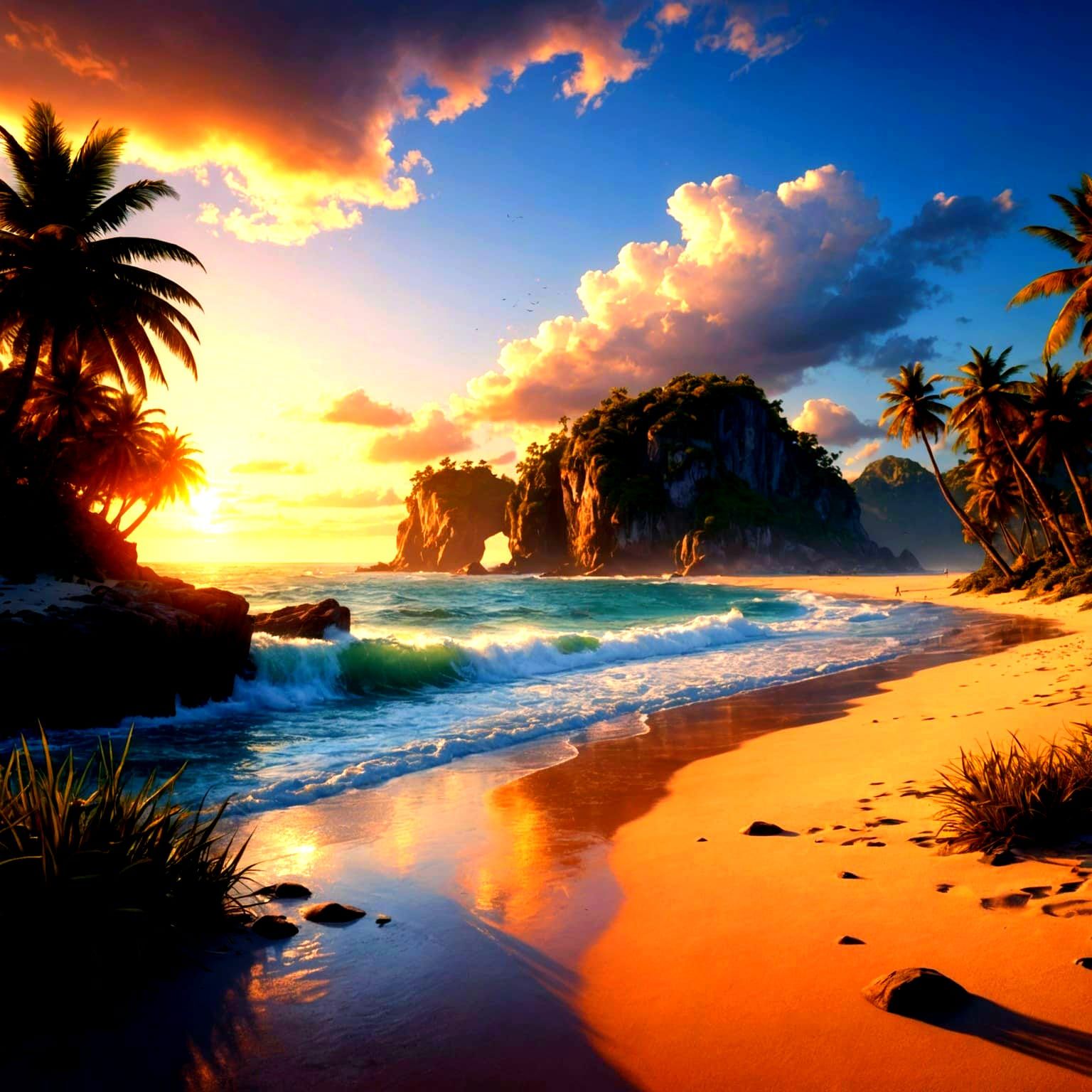 Sunrise Over Beach: Detailed Matte Painting