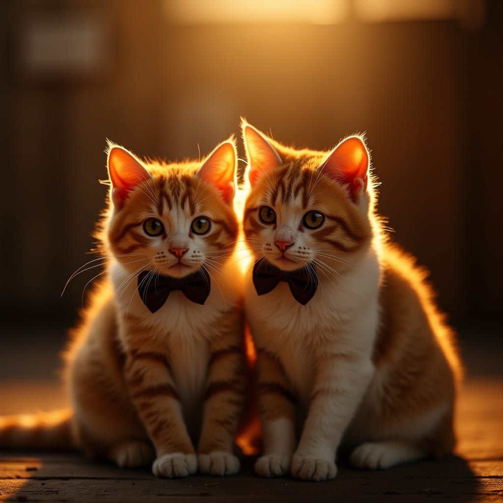 Surreal Feline Encounter in Warm, Golden Light