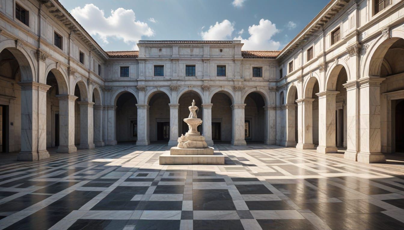 Marble Cube Architecture in Elegant Italian Square