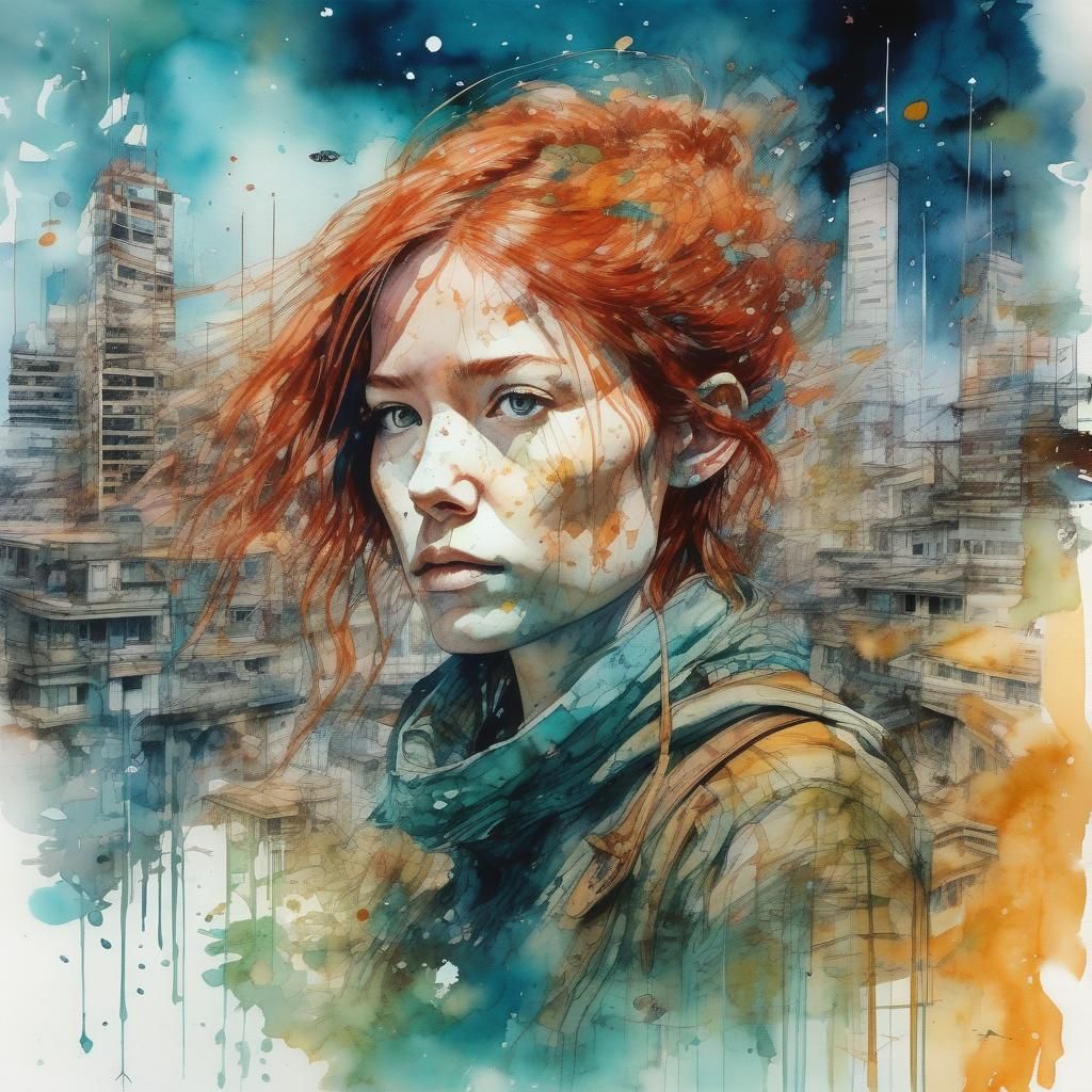 " Aquarelle numérique désintégrant une double exposition aux...