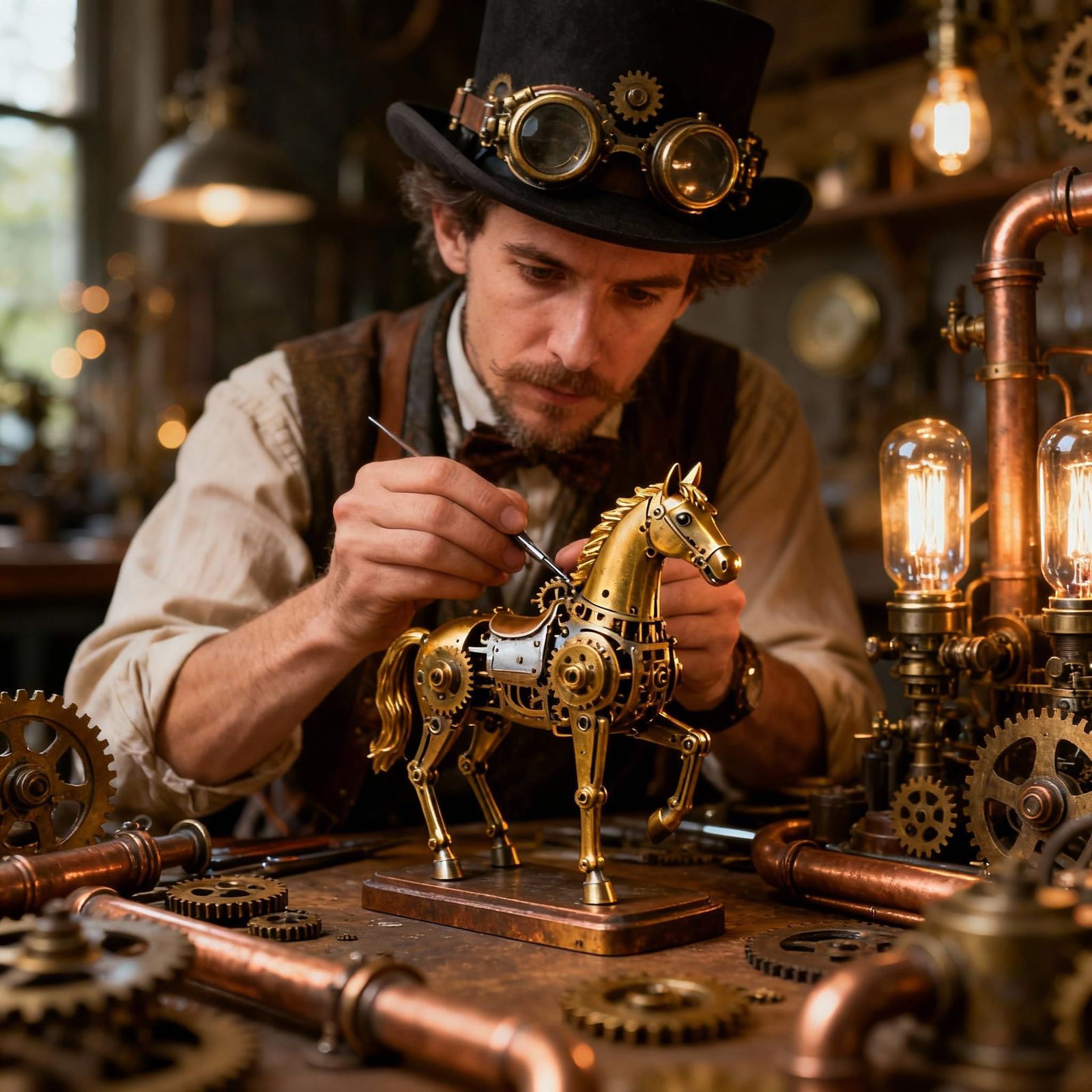 Steampunk Inventor Crafts Mechanical Horse