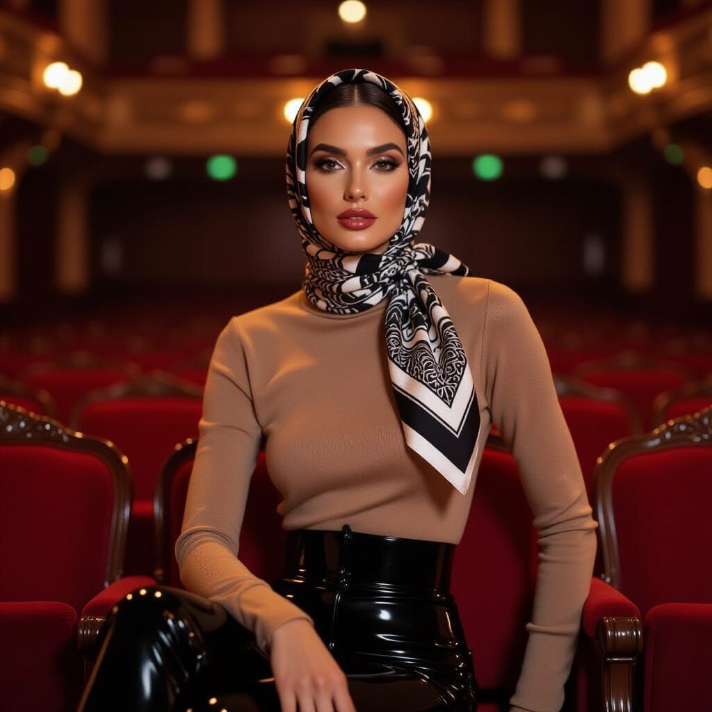Elegant Woman in Auditorium, High Fashion Style