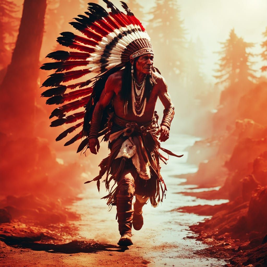 Epic Cinematic Portrait of a Red Indian Runner