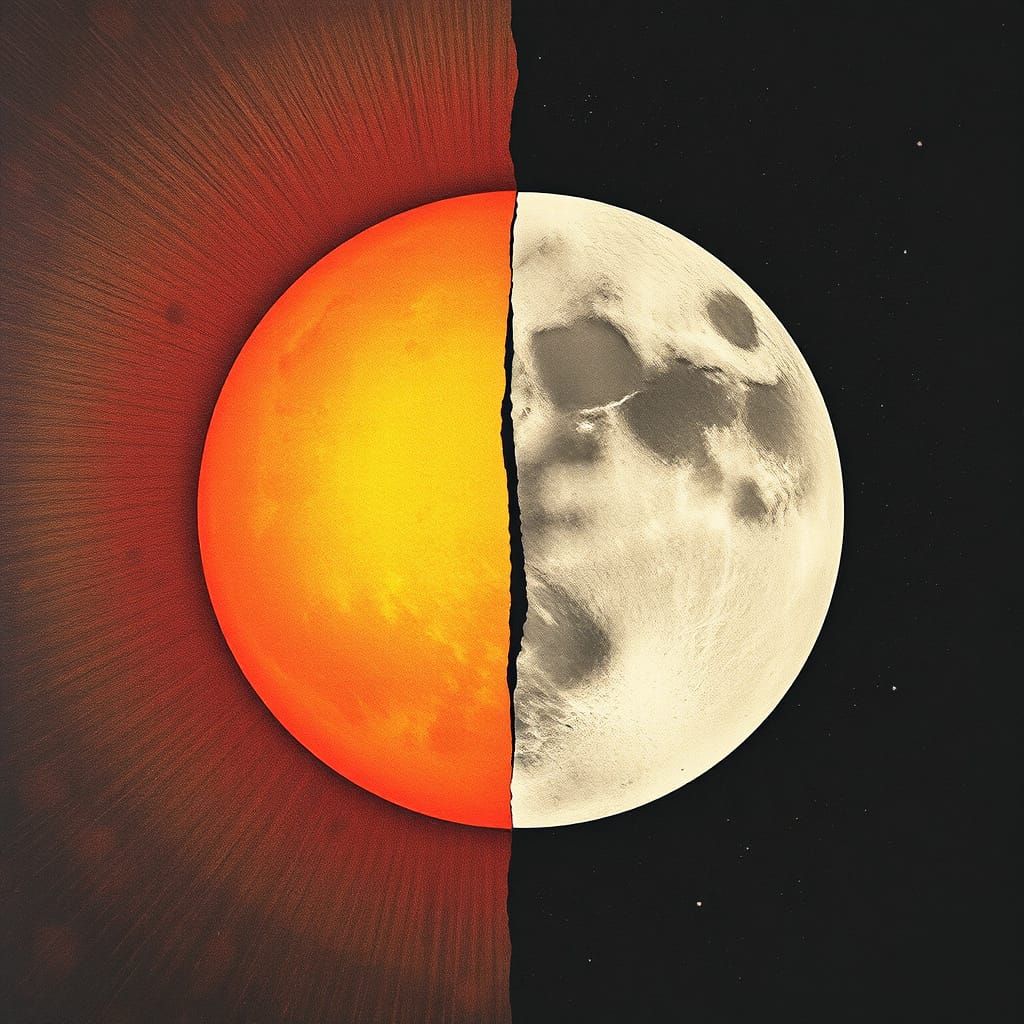 Sun and Moon Embrace: A Nature's Opposites Indie Art