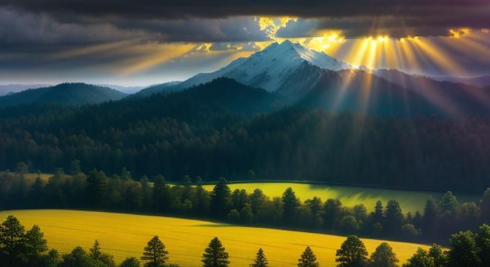 Divine Sunshine Illuminates a Detailed Landscape