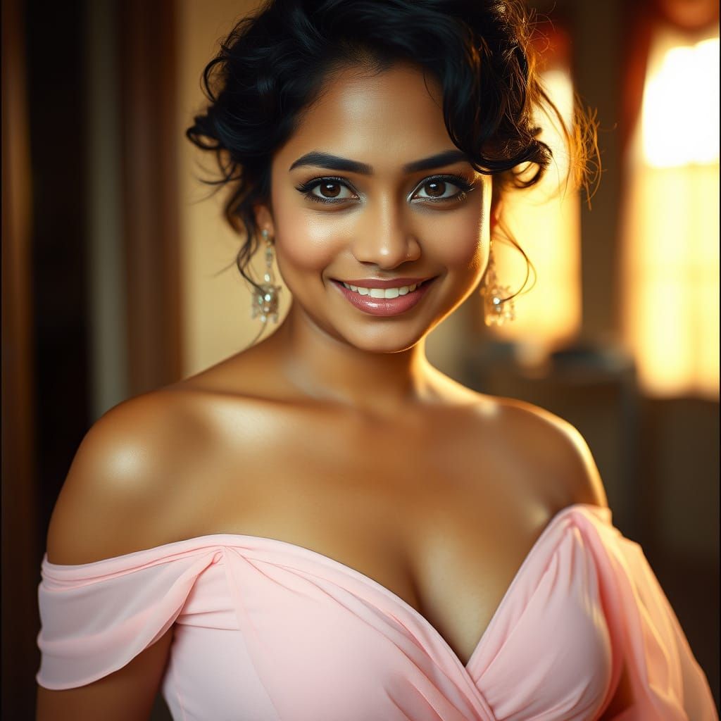 Indian Woman in Pink Gown: Cinematic Film Still