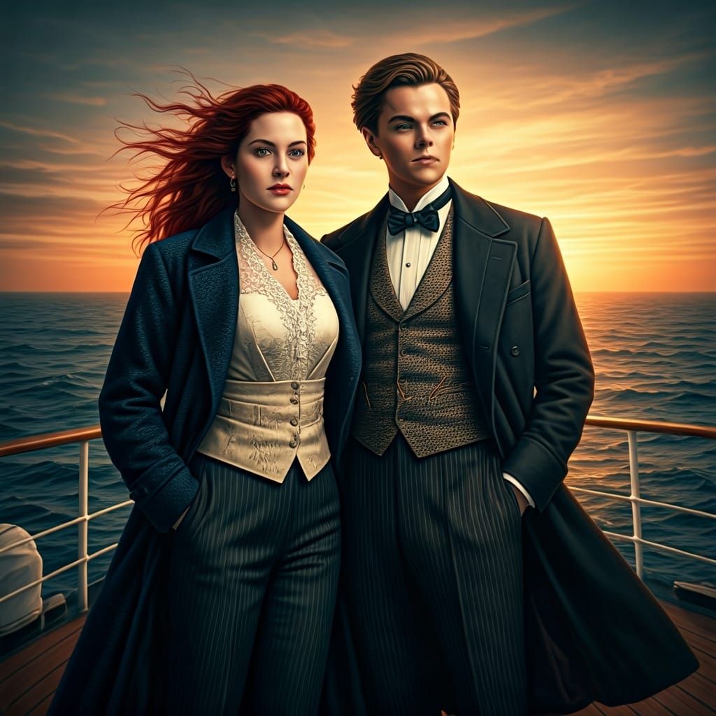 Titanic Inspired Scene: Two Men at Ship's Bow