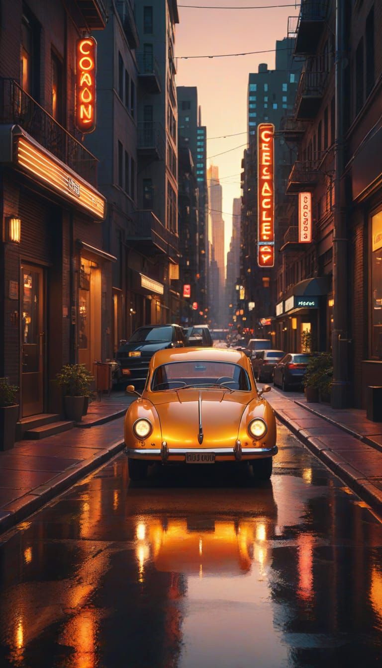 Vibrant Cityscapes Meet Retro Charm in Cyberpunk Digital Art