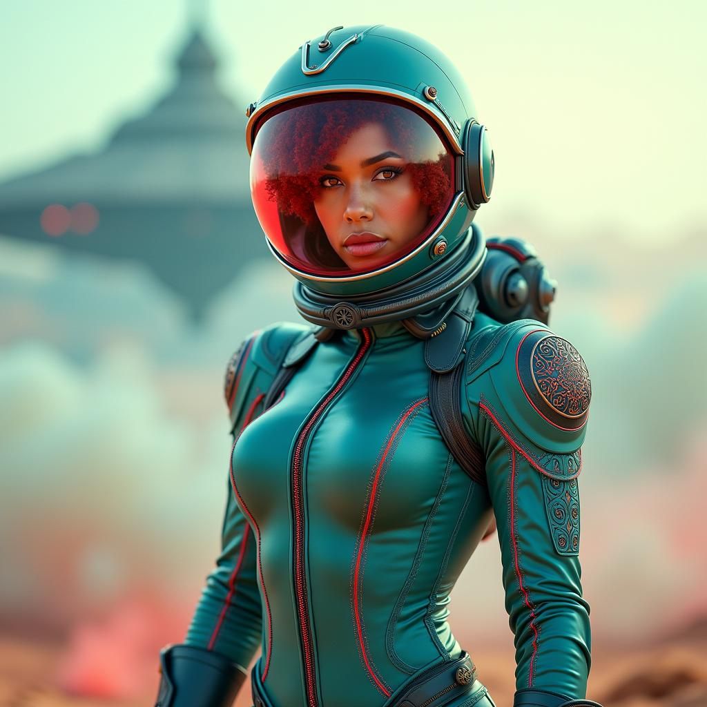 Venezuelan Woman in Space Suit with Laser Rifle