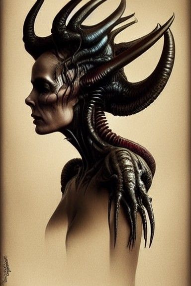 Dissected Xenomorph Hybrid Goddess Portrait