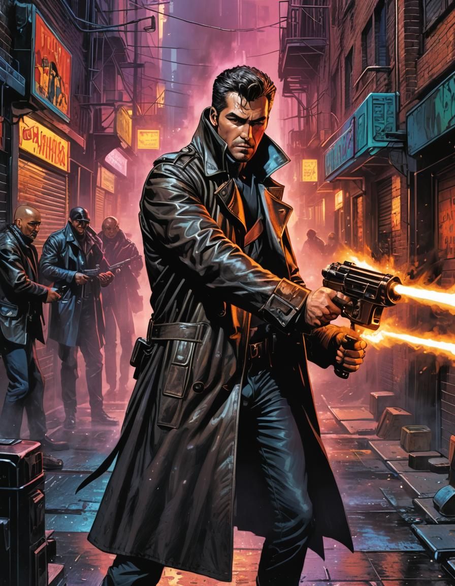 Sci-Fi Mercenary in Smoky Alley Comic Art