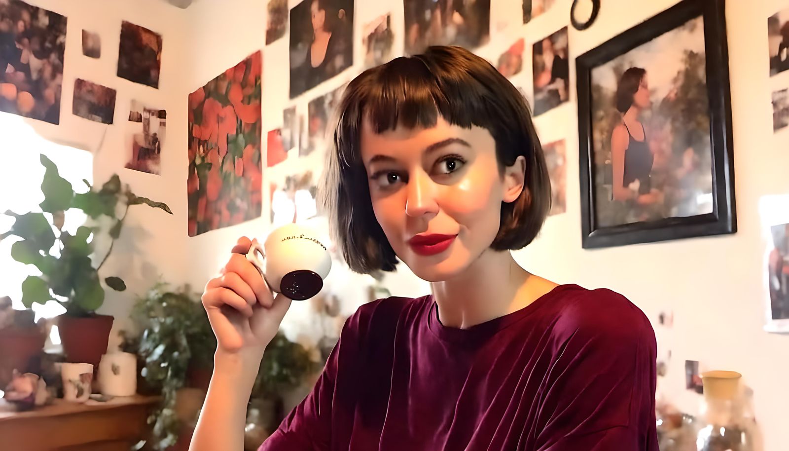 Meg Myers in Cozy Evening Setting, Photorealistic