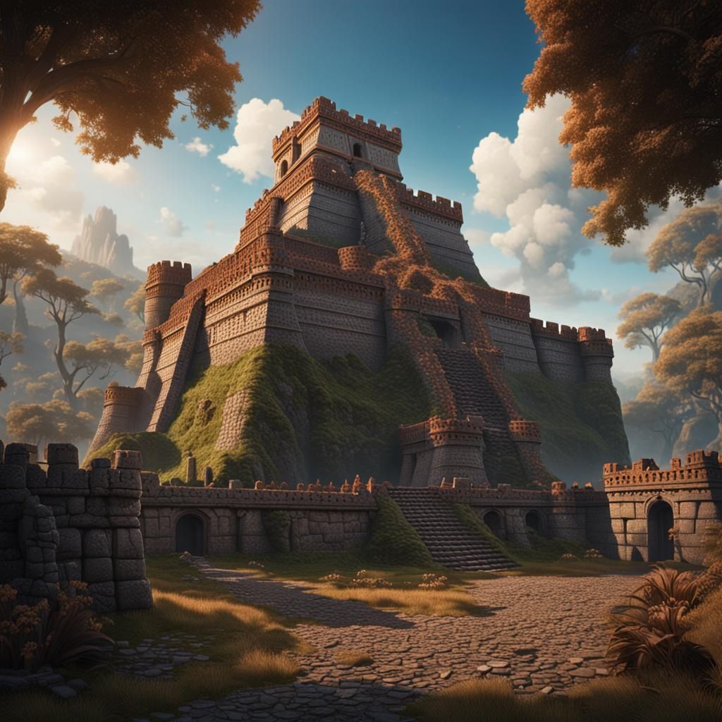Aztec Castle During the Medieval Age: Detailed Matte Paintin...