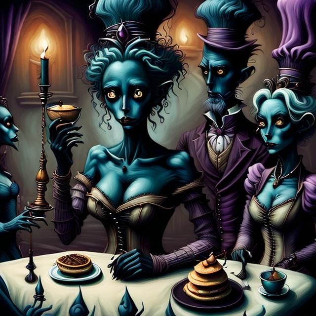Shadow Queen at Lavish Table in Dark Whimsy