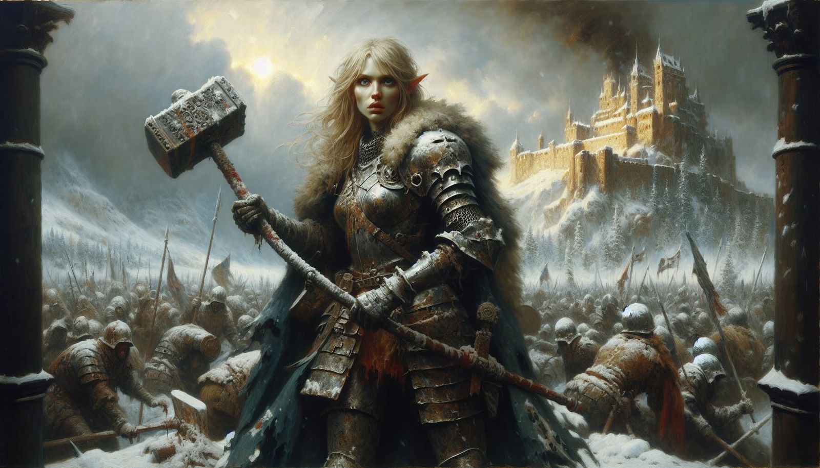 Medieval Elf Warrior in Winter Combat