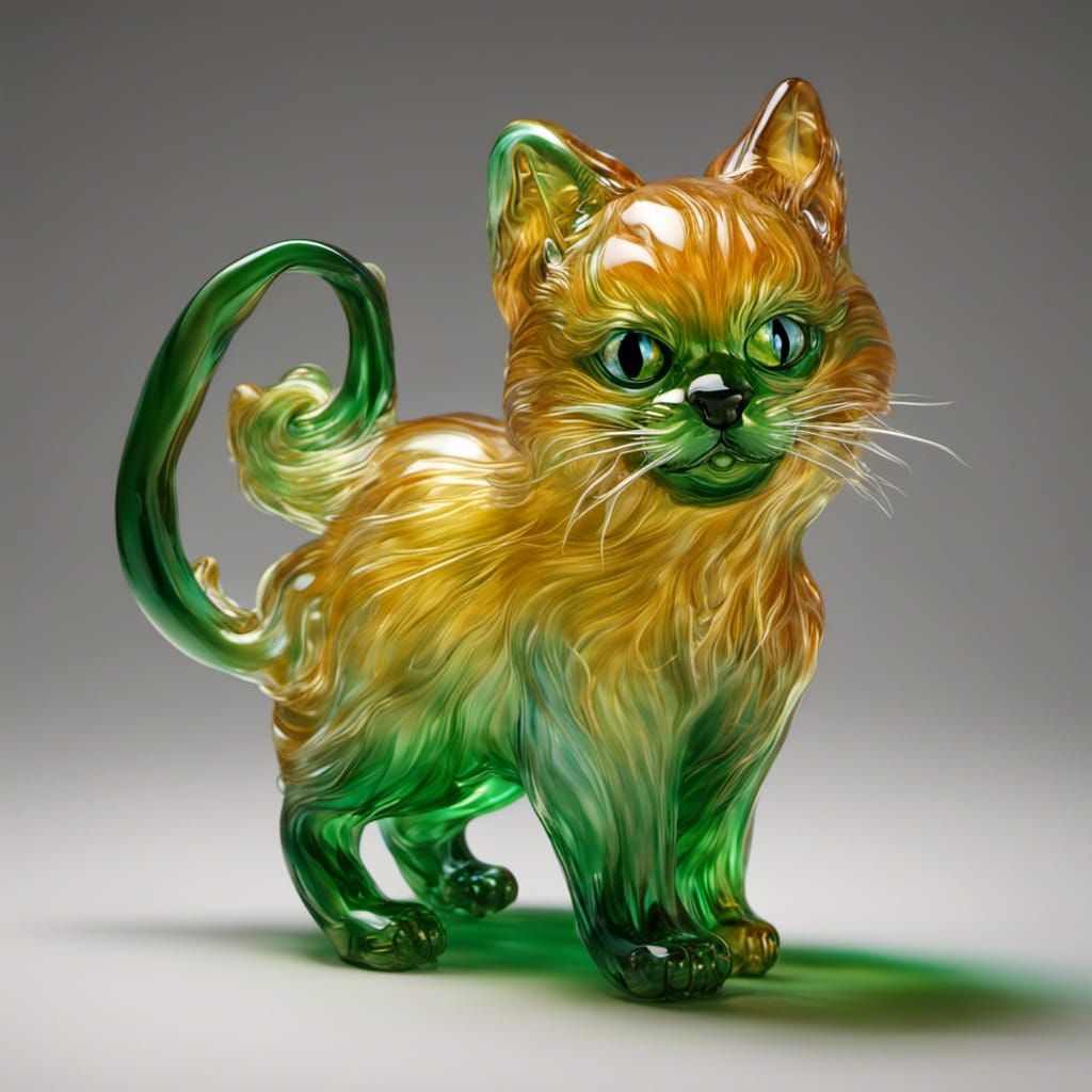 Hyperrealistic 3D Glass Kitten with Golden Fur