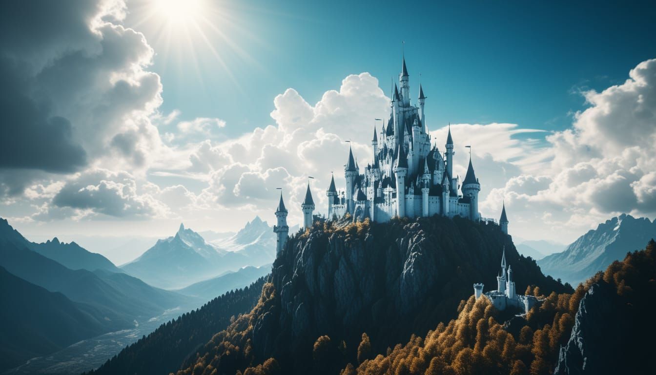 Fairytale Castle on Mountain Range in Fantasy Art Style