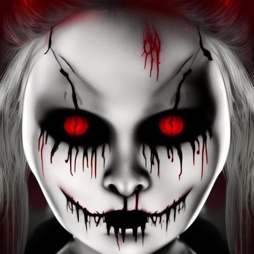 Human size life-size possessed Gothic doll with red evil eyes& black veins & Black ink Dripping out it’s eyes& a siniste...