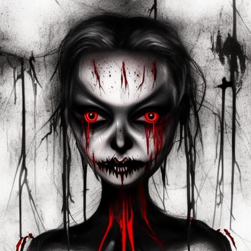 Human size life-size possessed Gothic doll with red evil eyes& black veins & Black ink Dripping out it’s eyes& a siniste...