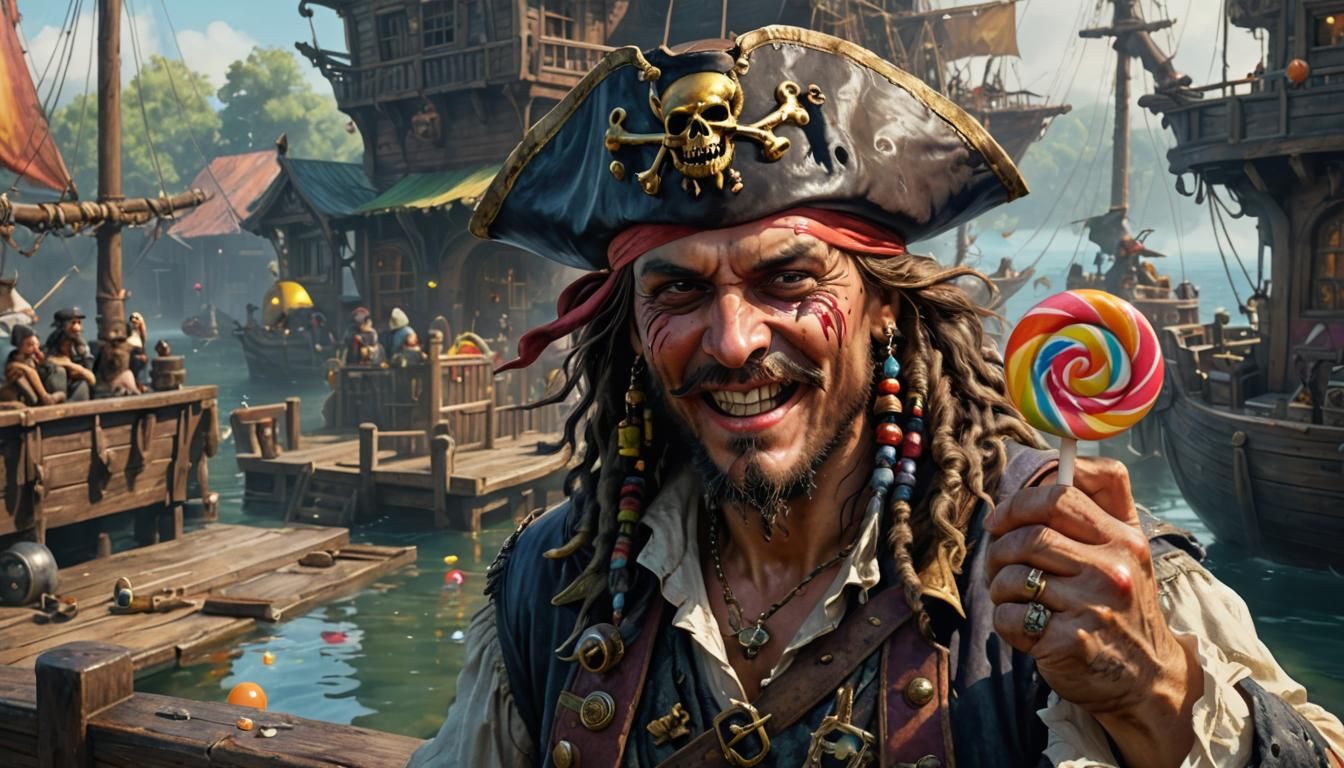 Pirate with Lollipop: Watercolor Dark Fantasy Art