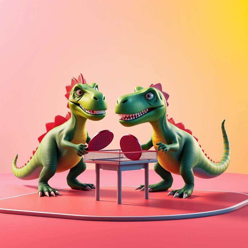 Dinosaurs Engage in High-Energy Pickleball Match in Vibrant....