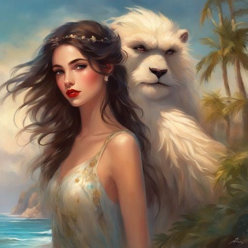 Girl and Yeti Selfie on Tropical Beach