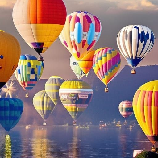 Hilly Landscape with Balloons as Watercolor Painting