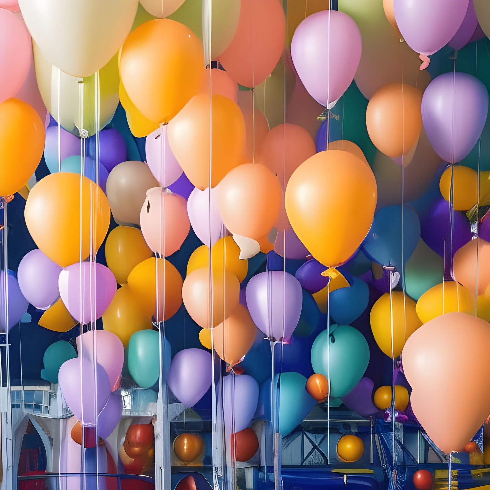 Impressionist Watercolor Landscape with Balloons